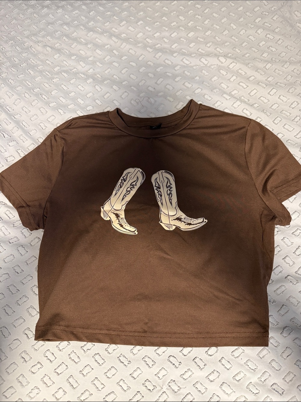 SHEIN Brown Crop Tee with Western Boot Graphic